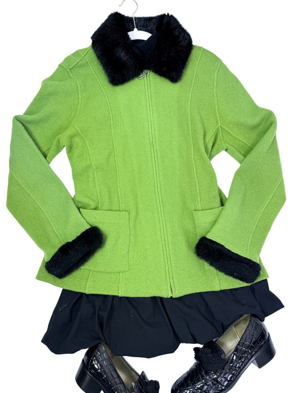 Alexandra Bartlett Wool Fur Trim Jacket L